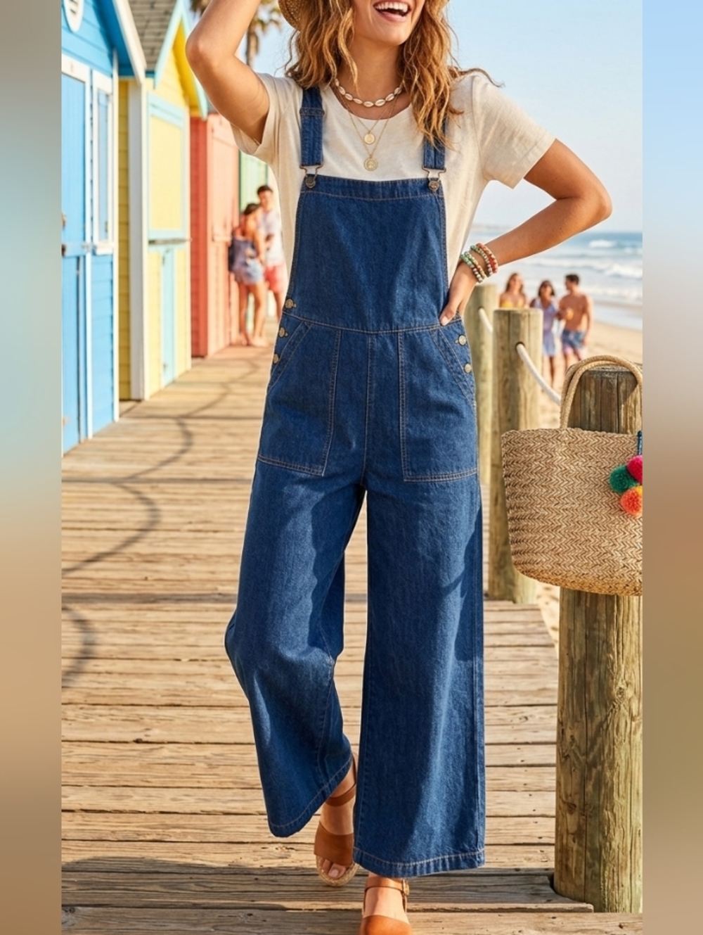 Smash + Tess Dark Blue Wide-leg Jumpsuit Cotton Blend Size Medium Waist 18.5"